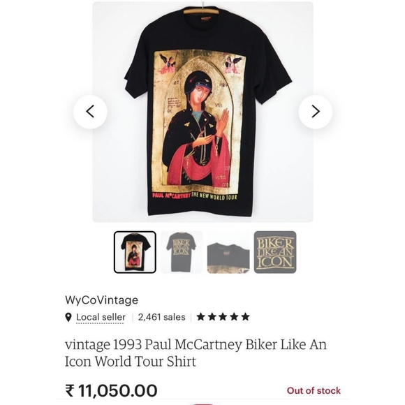 VINTAGE 1993 PAUL Mc CARTNEY THE NEW WORLD TOUR BIKER LIKE AN ICON TSHIRT - Picture 5 of 5